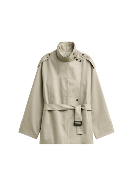 The Frankie Shop Schagen Short Trench - Beige - Oversized Minimalist Coats in Beige - Shop at Luxury Shoes 
