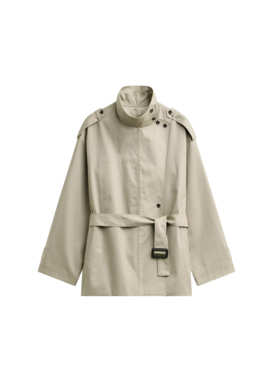 The Frankie Shop Schagen Short Trench - Beige - Oversized Minimalist Coats in Beige - Shop at Luxury Shoes 