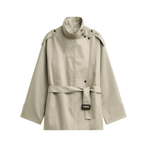 The Frankie Shop Schagen Short Trench - Beige - Oversized Minimalist Coats in Beige - Shop at Luxury Shoes 