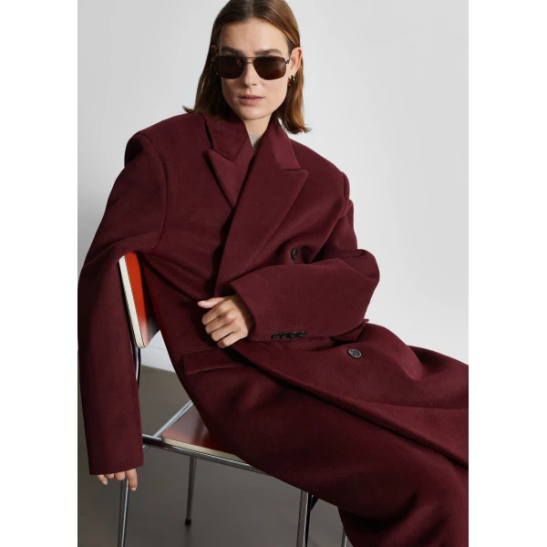 The Frankie Shop Skaila Double-Breasted Coat - Burgundy - Oversized Minimalist Coats in Red - Shop at Luxury Shoes 