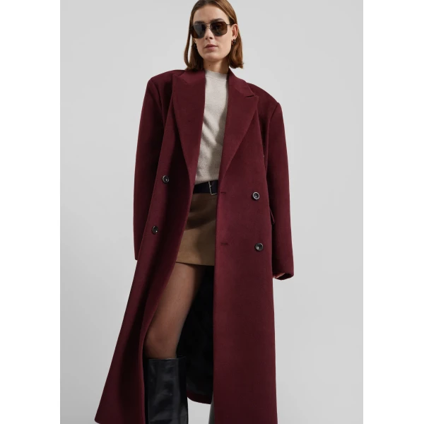 The Frankie Shop Skaila Double-Breasted Coat - Burgundy - Oversized Minimalist Coats in Red - Shop at Luxury Shoes 