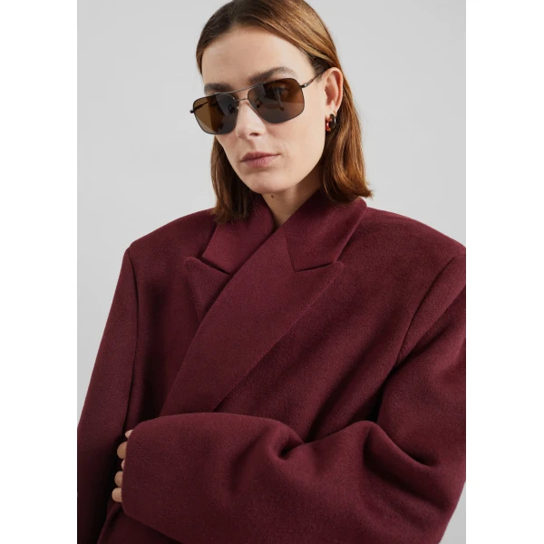 The Frankie Shop Skaila Double-Breasted Coat - Burgundy - Oversized Minimalist Coats in Red - Shop at Luxury Shoes 
