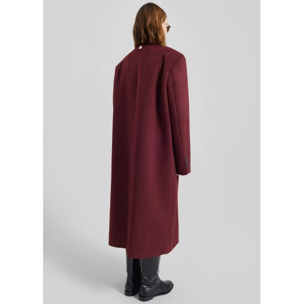 The Frankie Shop Skaila Double-Breasted Coat - Burgundy - Oversized Minimalist Coats in Red - Shop at Luxury Shoes 