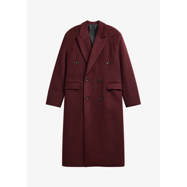 The Frankie Shop Skaila Double-Breasted Coat - Burgundy - Oversized Minimalist Coats in Red - Shop at Luxury Shoes 