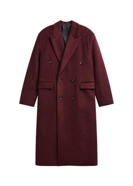 The Frankie Shop Skaila Double-Breasted Coat - Burgundy - Oversized Minimalist Coats in Red - Shop at Luxury Shoes 