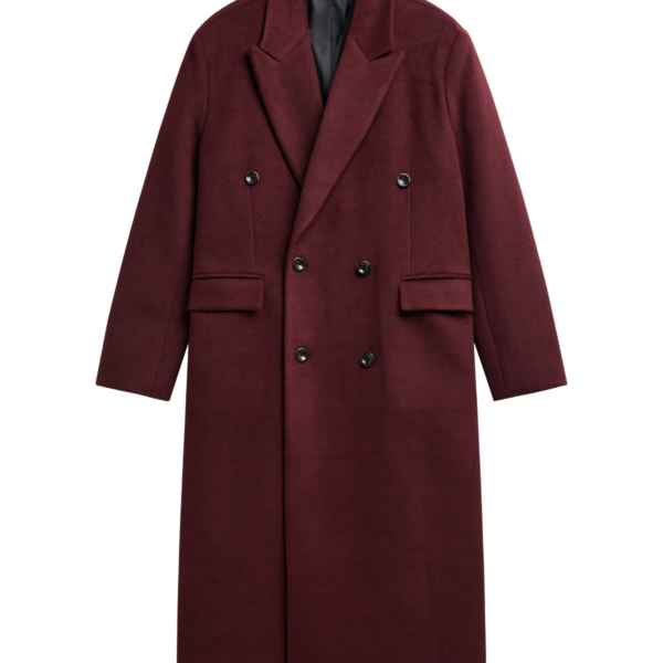 The Frankie Shop Skaila Double-Breasted Coat - Burgundy - Oversized Minimalist Coats in Red - Shop at Luxury Shoes 
