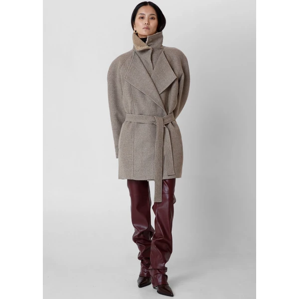 The Frankie Shop Skive Padded Short Coat - Beige Melange - Oversized Minimalist Coats in Beige - Shop at Luxury Shoes 