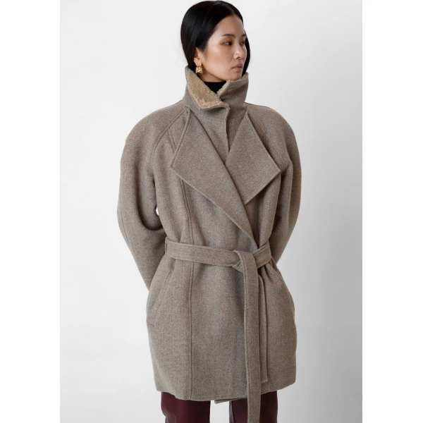 The Frankie Shop Skive Padded Short Coat - Beige Melange - Oversized Minimalist Coats in Beige - Shop at Luxury Shoes 