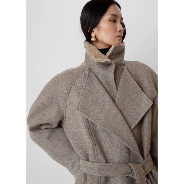 The Frankie Shop Skive Padded Short Coat - Beige Melange - Oversized Minimalist Coats in Beige - Shop at Luxury Shoes 