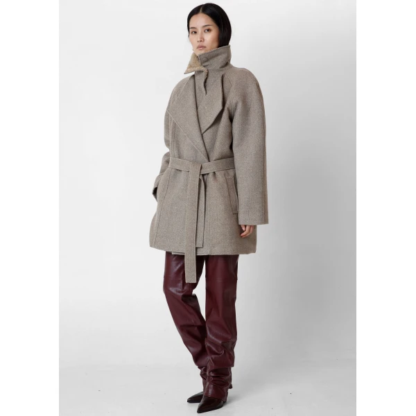 The Frankie Shop Skive Padded Short Coat - Beige Melange - Oversized Minimalist Coats in Beige - Shop at Luxury Shoes 