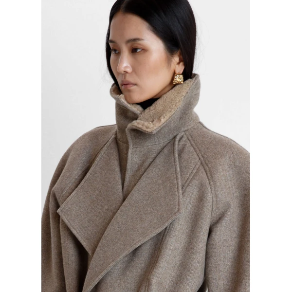 The Frankie Shop Skive Padded Short Coat - Beige Melange - Oversized Minimalist Coats in Beige - Shop at Luxury Shoes 