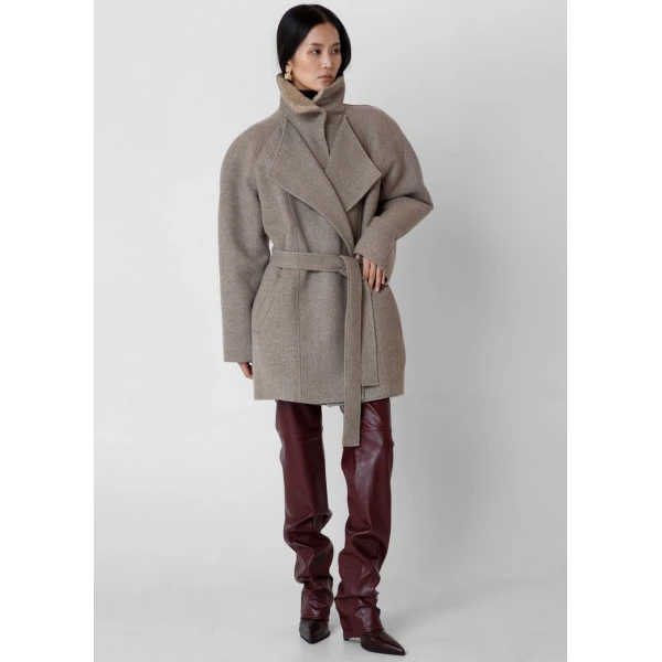 The Frankie Shop Skive Padded Short Coat - Beige Melange - Oversized Minimalist Coats in Beige - Shop at Luxury Shoes 