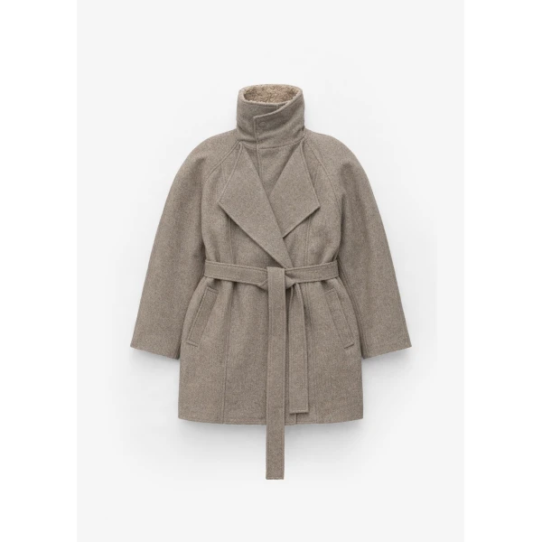 The Frankie Shop Skive Padded Short Coat - Beige Melange - Oversized Minimalist Coats in Beige - Shop at Luxury Shoes 