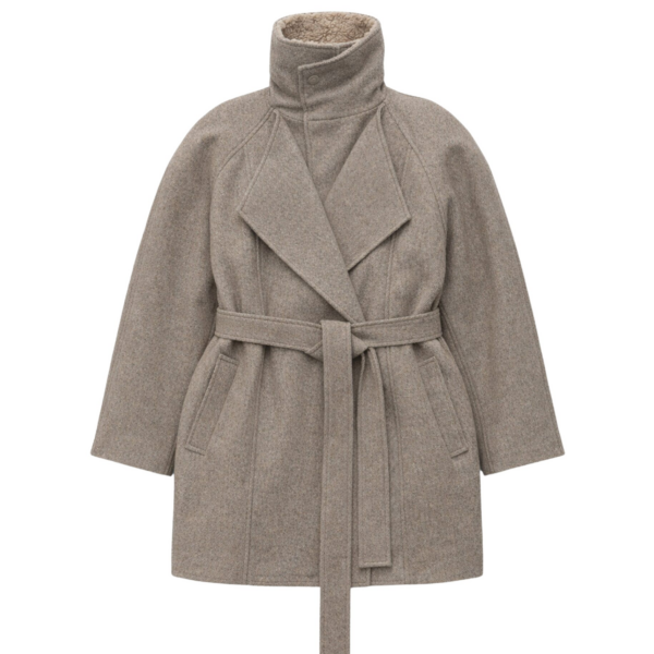 The Frankie Shop Skive Padded Short Coat - Beige Melange - Oversized Minimalist Coats in Beige - Shop at Luxury Shoes 