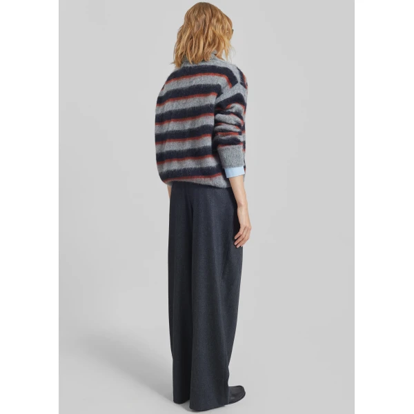 The Frankie Shop Sorlia Mohair Polo Sweater - Grey Multi Stripe - Oversized Minimalist Knitwear in Grey - Shop at Luxury Shoes 