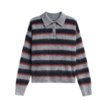 The Frankie Shop Sorlia Mohair Polo Sweater - Grey Multi Stripe - Oversized Minimalist Knitwear in Grey - Shop at Luxury Shoes 