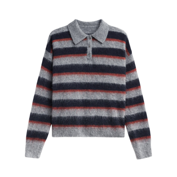 The Frankie Shop Sorlia Mohair Polo Sweater – Grey Multi Stripe