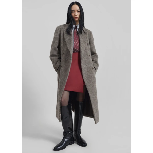 The Frankie Shop Sormark Brushed Wool Coat - Taupe - Oversized Minimalist Coats in Brown - Shop at Luxury Shoes 