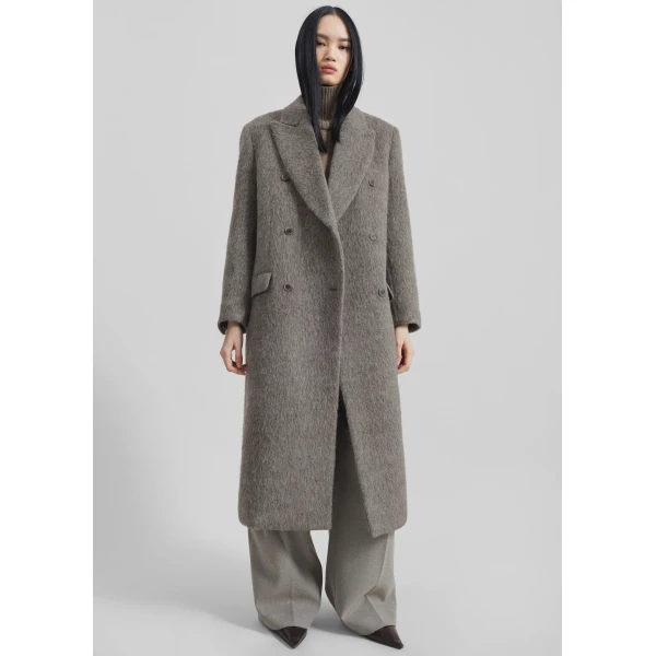 The Frankie Shop Sormark Brushed Wool Coat - Taupe - Oversized Minimalist Coats in Brown - Shop at Luxury Shoes 