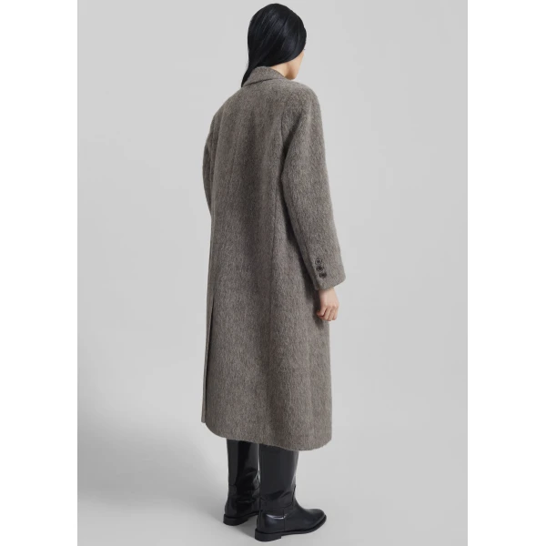 The Frankie Shop Sormark Brushed Wool Coat - Taupe - Oversized Minimalist Coats in Brown - Shop at Luxury Shoes 