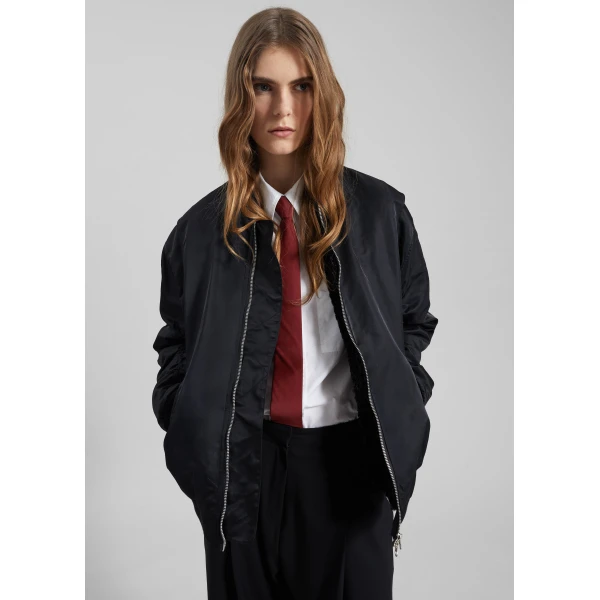 The Frankie Shop Stellan Faux Shearling Oversized Bomber Jacket - Black - Oversized Minimalist Jackets in Black - Shop at Luxury Shoes 