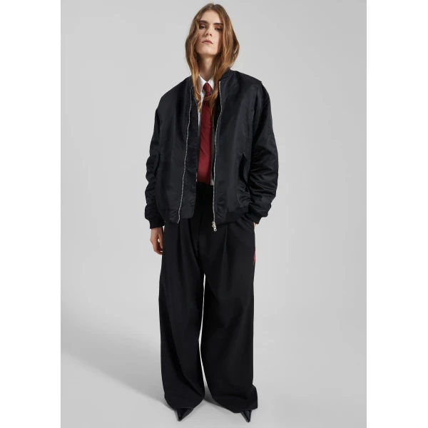 The Frankie Shop Stellan Faux Shearling Oversized Bomber Jacket - Black - Oversized Minimalist Jackets in Black - Shop at Luxury Shoes 