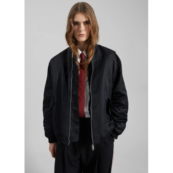 The Frankie Shop Stellan Faux Shearling Oversized Bomber Jacket - Black - Oversized Minimalist Jackets in Black - Shop at Luxury Shoes 