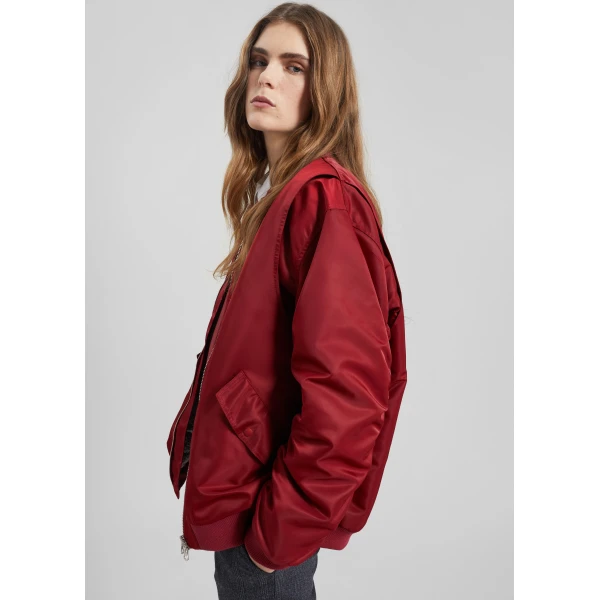 The Frankie Shop Stellan Faux Shearling Oversized Bomber Jacket - Red - Oversized Minimalist Jackets in Red - Shop at Luxury Shoes 