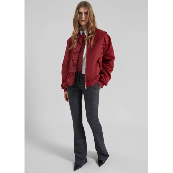 The Frankie Shop Stellan Faux Shearling Oversized Bomber Jacket - Red - Oversized Minimalist Jackets in Red - Shop at Luxury Shoes 
