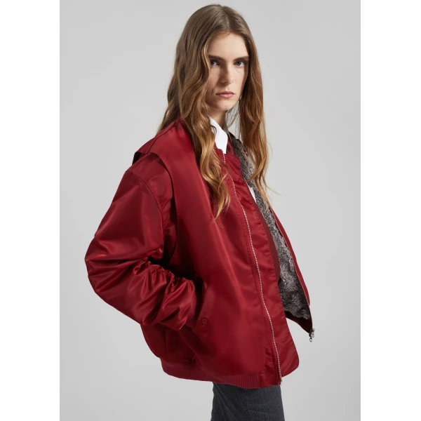 The Frankie Shop Stellan Faux Shearling Oversized Bomber Jacket - Red - Oversized Minimalist Jackets in Red - Shop at Luxury Shoes 