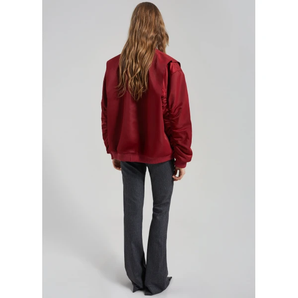 The Frankie Shop Stellan Faux Shearling Oversized Bomber Jacket - Red - Oversized Minimalist Jackets in Red - Shop at Luxury Shoes 