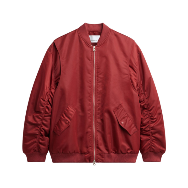 The Frankie Shop Stellan Faux Shearling Oversized Bomber Jacket - Red - Oversized Minimalist Jackets in Red - Shop at Luxury Shoes 