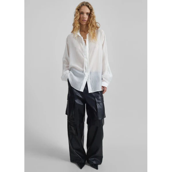 The Frankie Shop Tarra Tie-Front Sheer Shirt - White - Oversized Minimalist Tops in White - Shop at Luxury Shoes 