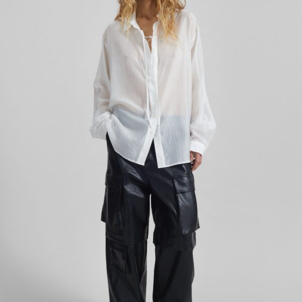 The Frankie Shop Tarra Tie-Front Sheer Shirt – White, view 3