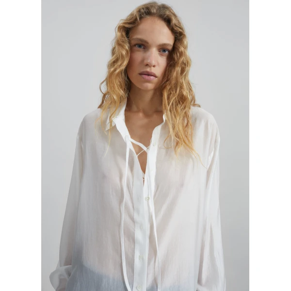 The Frankie Shop Tarra Tie-Front Sheer Shirt - White - Oversized Minimalist Tops in White - Shop at Luxury Shoes 