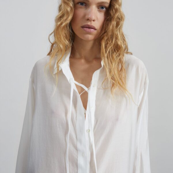 The Frankie Shop Tarra Tie-Front Sheer Shirt – White, view 4