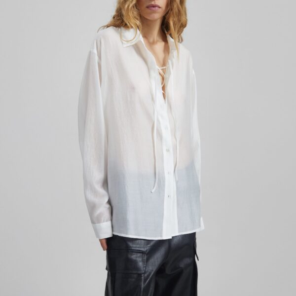The Frankie Shop Tarra Tie-Front Sheer Shirt – White, view 6