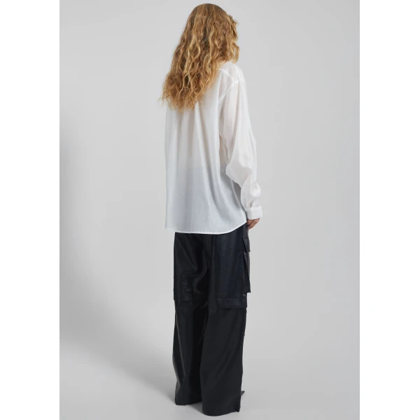 The Frankie Shop Tarra Tie-Front Sheer Shirt - White - Oversized Minimalist Tops in White - Shop at Luxury Shoes 