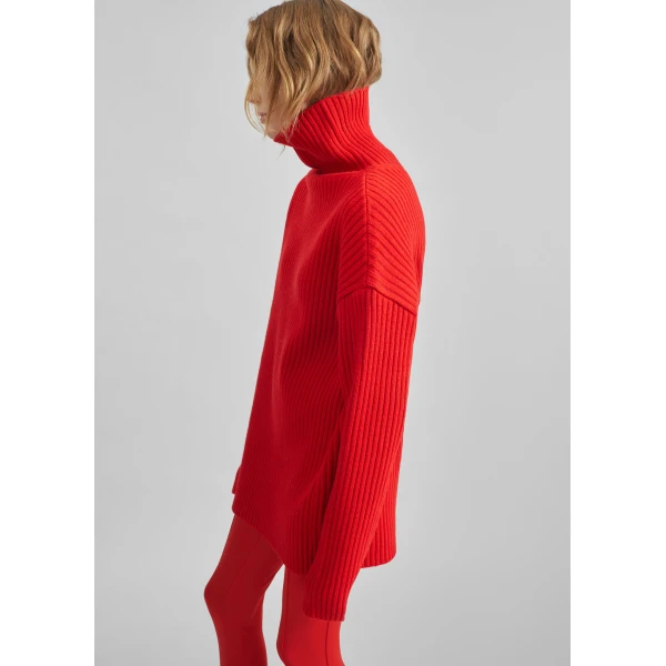 The Frankie Shop Thelma Ribbed Sweater Dress - Red - Oversized Minimalist Knitwear in Red - Shop at Luxury Shoes 