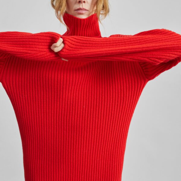 The Frankie Shop Thelma Ribbed Sweater Dress – Red, view 4