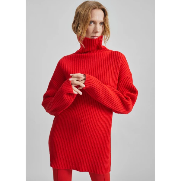 The Frankie Shop Thelma Ribbed Sweater Dress - Red - Oversized Minimalist Knitwear in Red - Shop at Luxury Shoes 