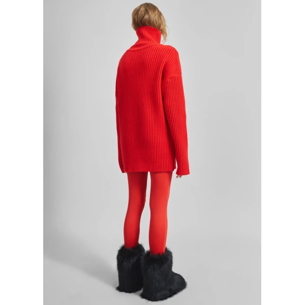 The Frankie Shop Thelma Ribbed Sweater Dress - Red - Oversized Minimalist Knitwear in Red - Shop at Luxury Shoes 