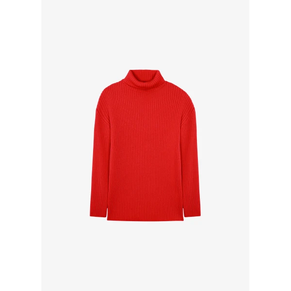 The Frankie Shop Thelma Ribbed Sweater Dress - Red - Oversized Minimalist Knitwear in Red - Shop at Luxury Shoes 