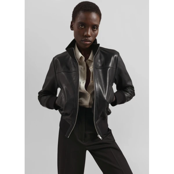 The Frankie Shop Tobias Leather Jacket - Black - Oversized Minimalist Jackets in Black - Shop at Luxury Shoes 