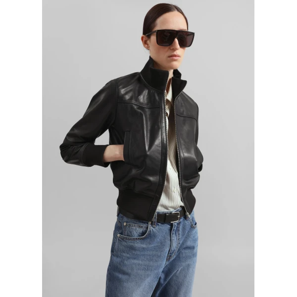 The Frankie Shop Tobias Leather Jacket - Black - Oversized Minimalist Jackets in Black - Shop at Luxury Shoes 