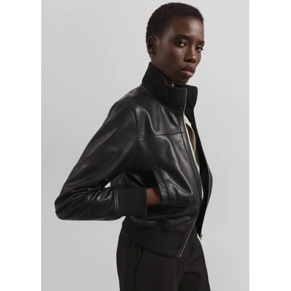 The Frankie Shop Tobias Leather Jacket - Black - Oversized Minimalist Jackets in Black - Shop at Luxury Shoes 