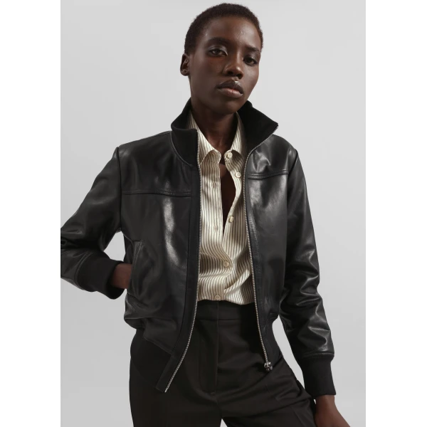 The Frankie Shop Tobias Leather Jacket - Black - Oversized Minimalist Jackets in Black - Shop at Luxury Shoes 