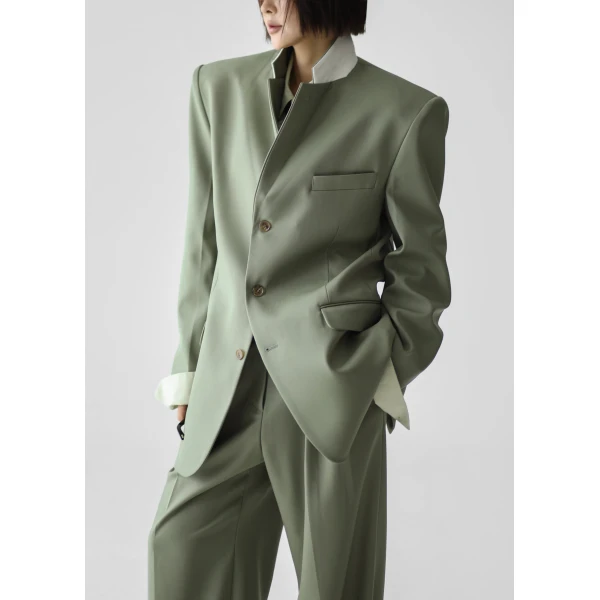 The Frankie Shop Trosa Blazer - Pale Olive - Oversized Minimalist Jackets in Green - Shop at Luxury Shoes 