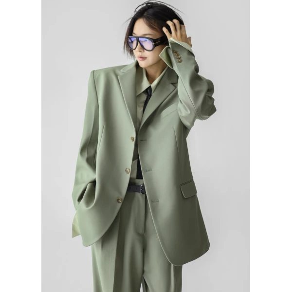 The Frankie Shop Trosa Blazer - Pale Olive - Oversized Minimalist Jackets in Green - Shop at Luxury Shoes 