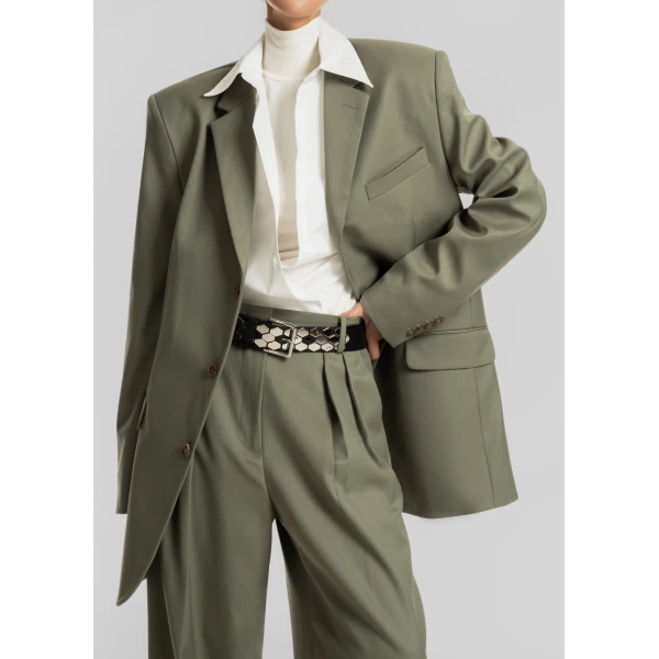 The Frankie Shop Trosa Blazer - Pale Olive - Oversized Minimalist Jackets in Green - Shop at Luxury Shoes 